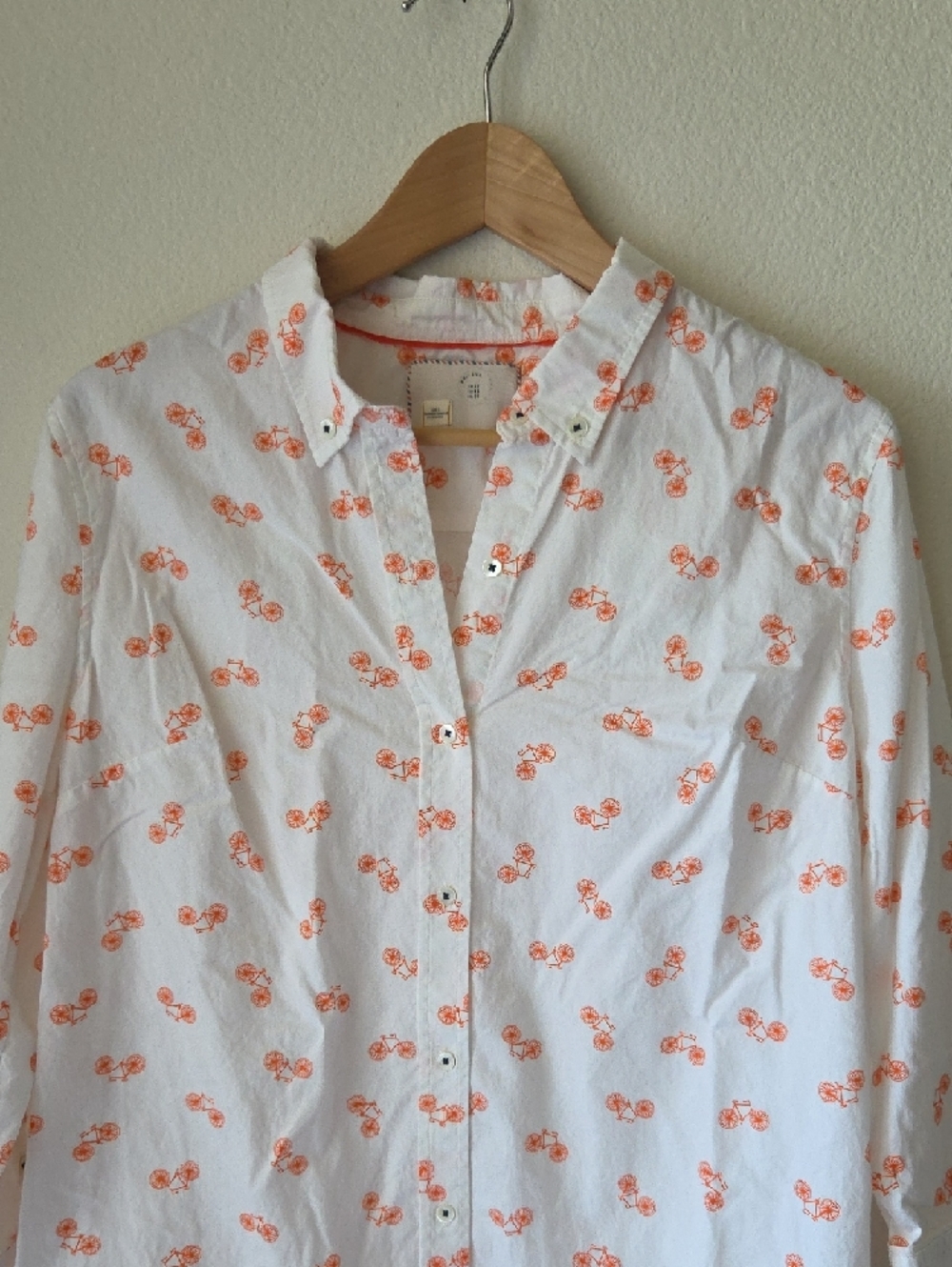 Anthropologie Postmark Bicycle Print Button Down Shirt White and Orange Sz 12 - Picture 5 of 12
